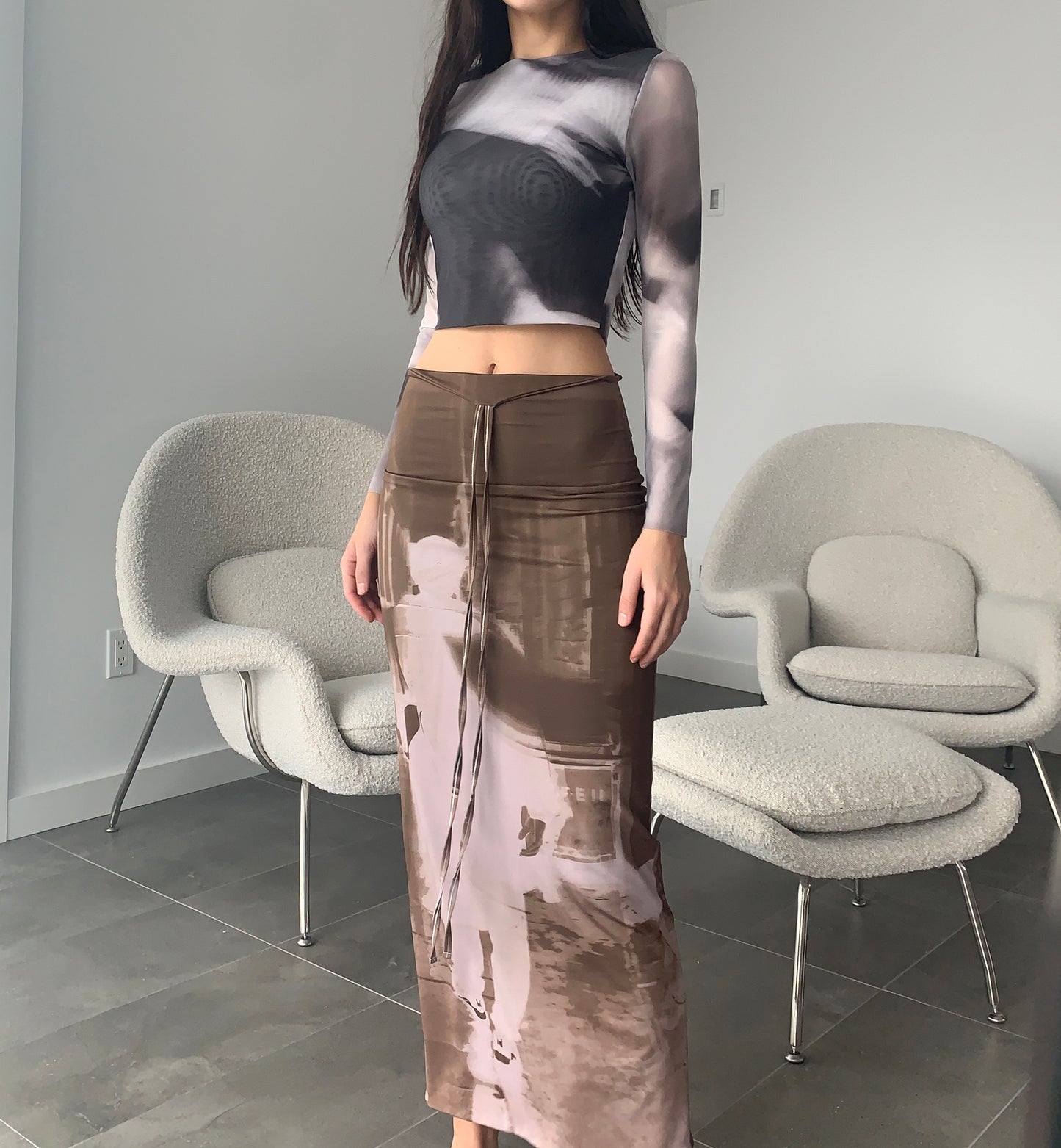 PRINTED MAXI SKIRT WITH WAIST TIES