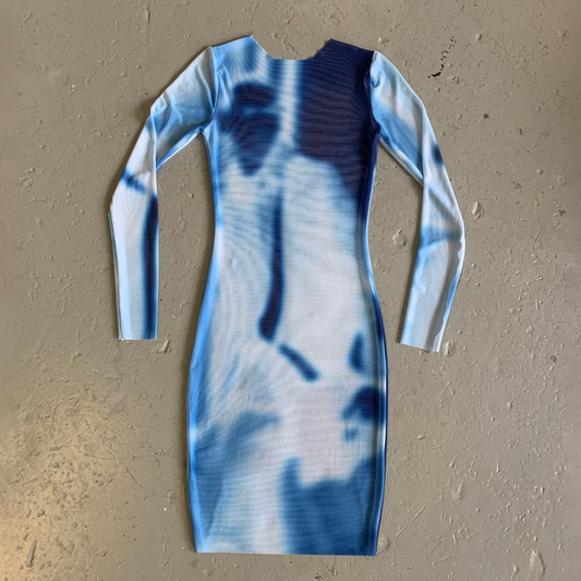 BLUE MESH DRESS - Long sleeve