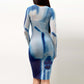 BLUE MESH DRESS - Long sleeve