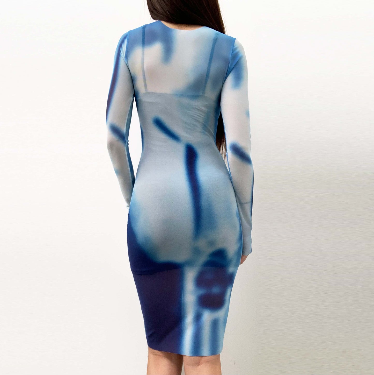 BLUE MESH DRESS - Long sleeve